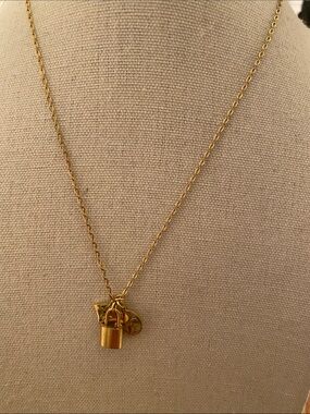 Fashion Jewelry Gold-Tone Charm Necklace with Padlock and LV Logo Discs